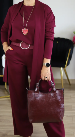 Elegant 3-delt sæt med lang cardigan, top og bukser