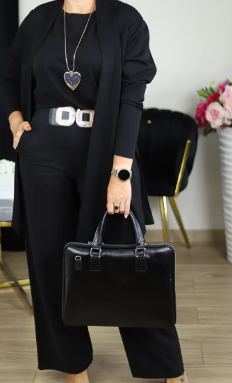 Elegant 3-delt sæt med lang cardigan, top og bukser