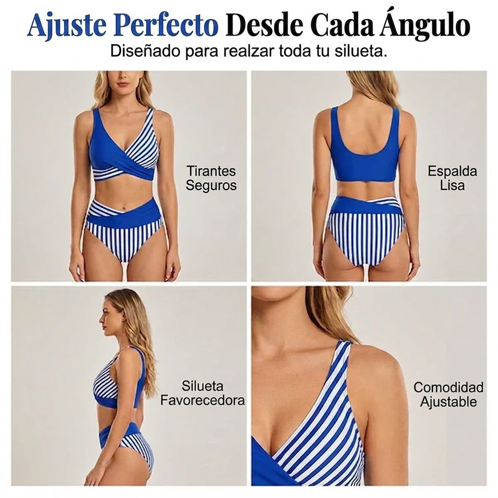 Valeria - Bikini de dos piezas con bloques de color y rayas