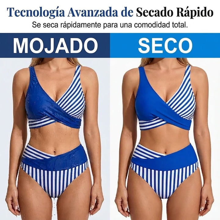 Valeria - Bikini de dos piezas con bloques de color y rayas