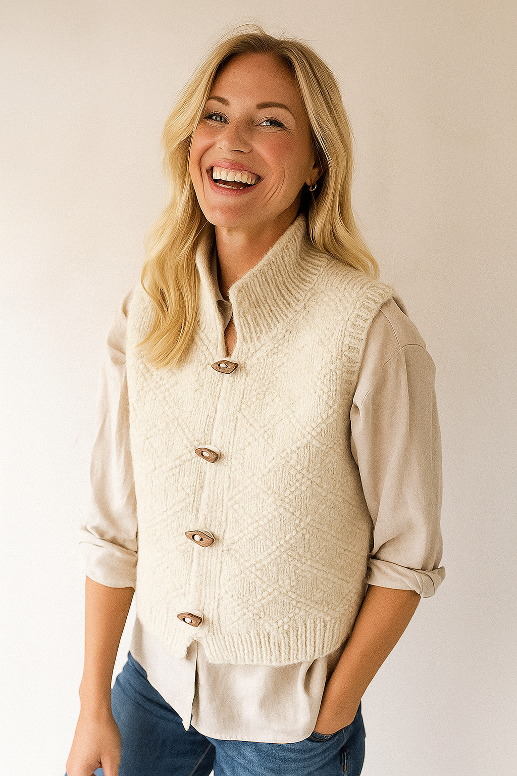 Ærmeløs sweater med høj hals