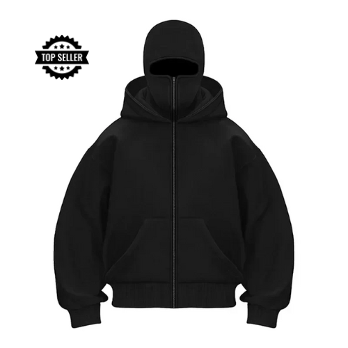 Hættetrøje med gennemgående lynlås