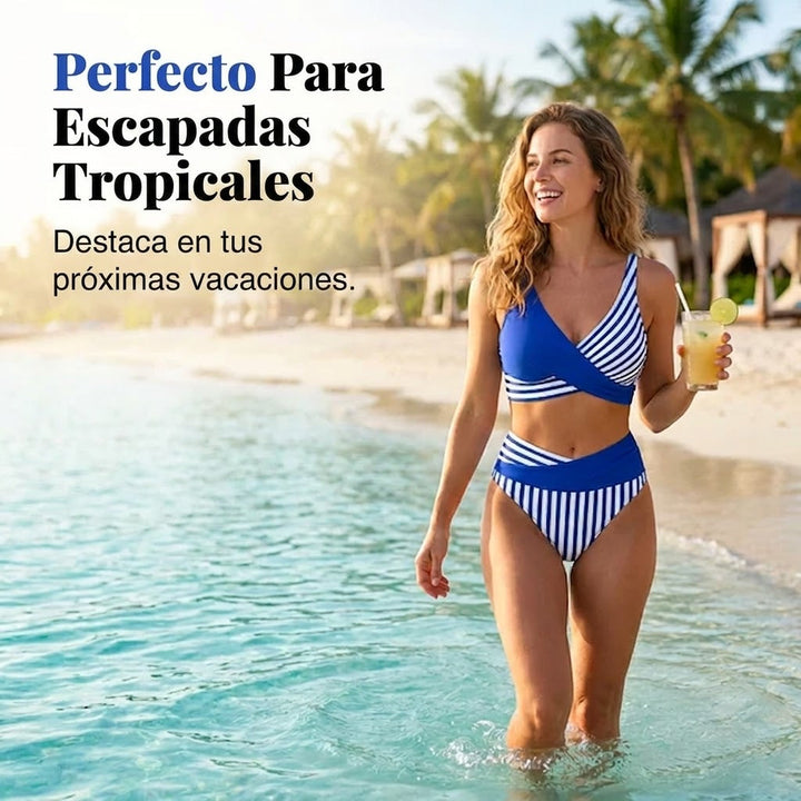 Valeria - Bikini de dos piezas con bloques de color y rayas
